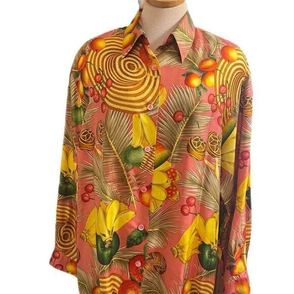 Carlisle Tropical Banana Multicolor Silk VTG Shirt Size 16 Rare - Picture 3 of 11